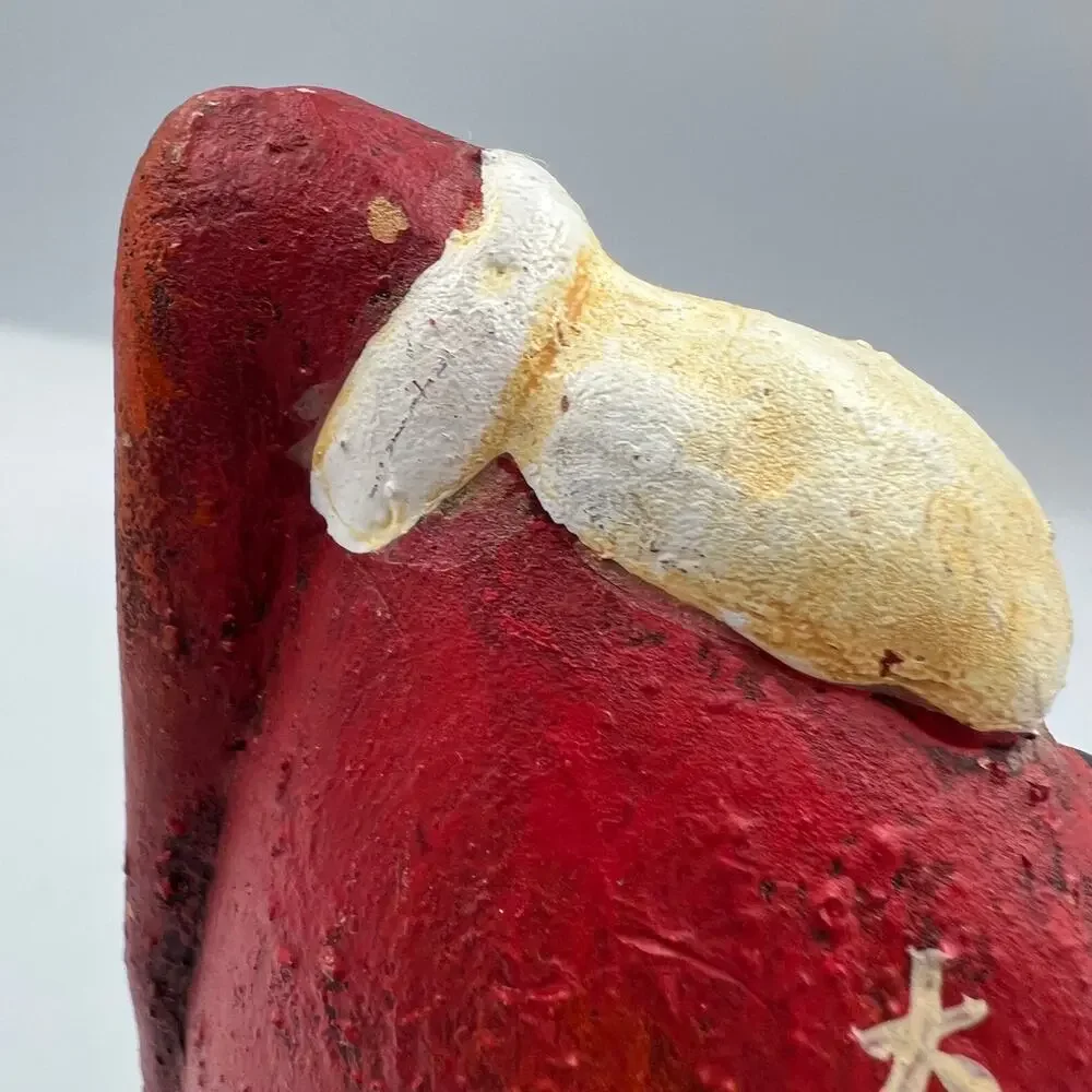 Vintage Ceramic Santa Large Belly Stars Long Stocking‎ Cap Folk Art Christmas